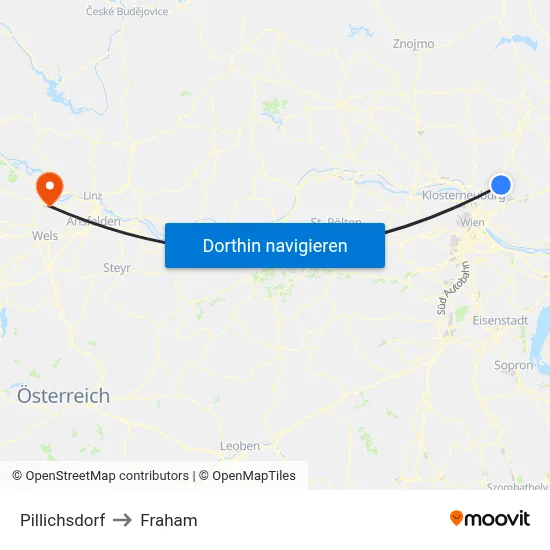 Pillichsdorf to Fraham map