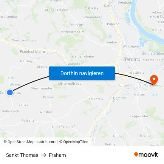 Sankt Thomas to Fraham map