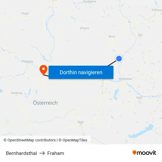 Bernhardsthal to Fraham map