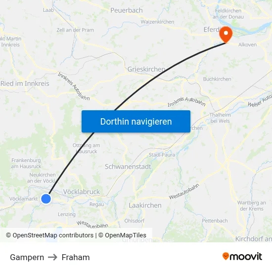 Gampern to Fraham map