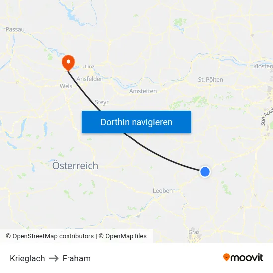 Krieglach to Fraham map