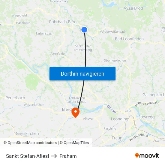 Sankt Stefan-Afiesl to Fraham map