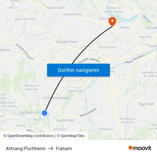Attnang-Puchheim to Fraham map