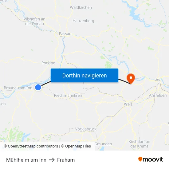 Mühlheim am Inn to Fraham map
