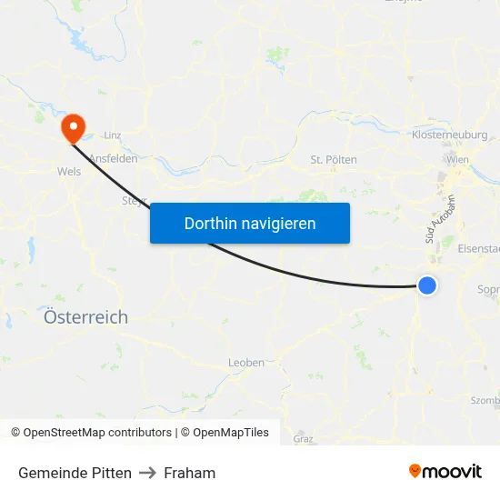 Gemeinde Pitten to Fraham map