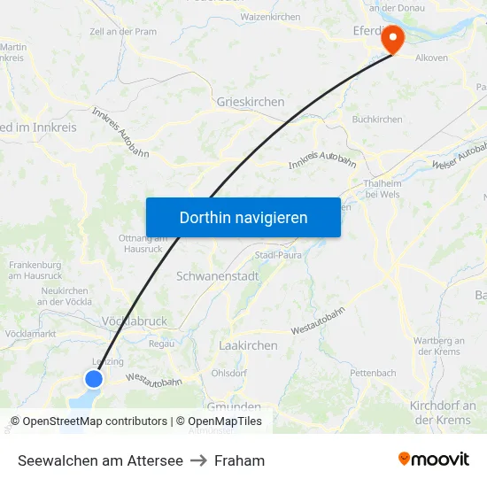 Seewalchen am Attersee to Fraham map