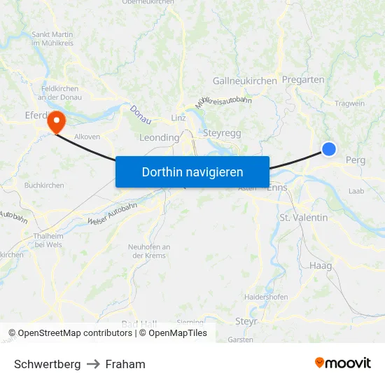 Schwertberg to Fraham map