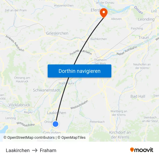 Laakirchen to Fraham map