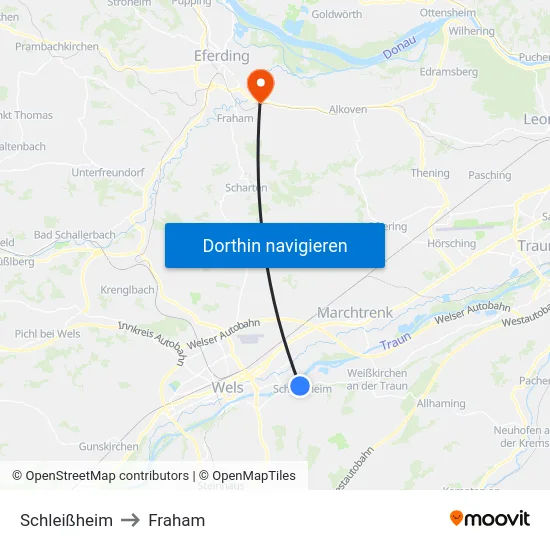 Schleißheim to Fraham map