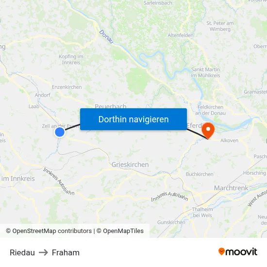 Riedau to Fraham map