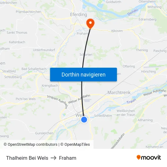 Thalheim Bei Wels to Fraham map