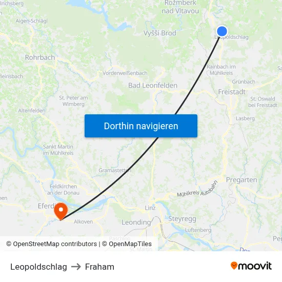 Leopoldschlag to Fraham map