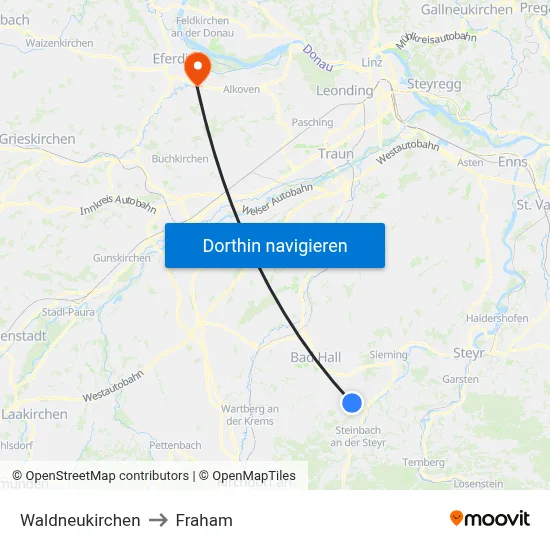 Waldneukirchen to Fraham map