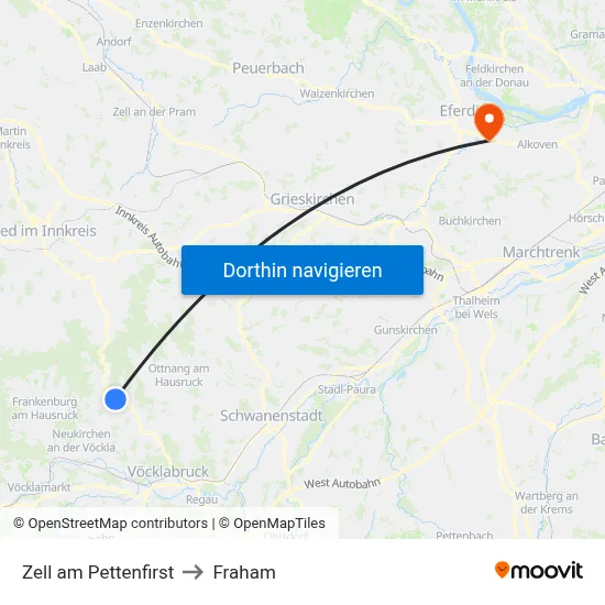 Zell am Pettenfirst to Fraham map
