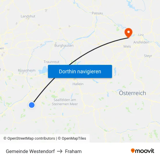 Gemeinde Westendorf to Fraham map