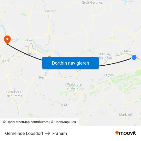 Gemeinde Loosdorf to Fraham map