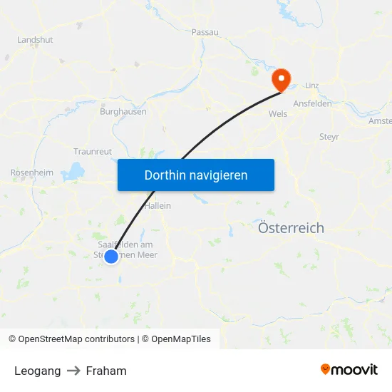 Leogang to Fraham map