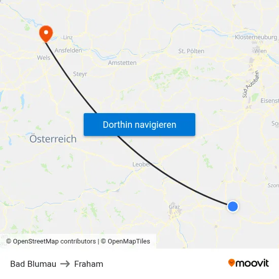 Bad Blumau to Fraham map
