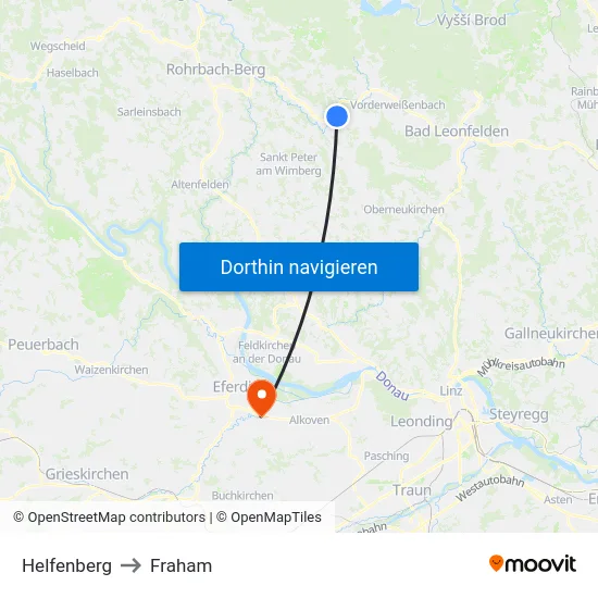 Helfenberg to Fraham map
