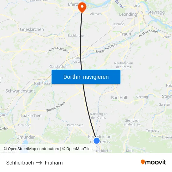 Schlierbach to Fraham map