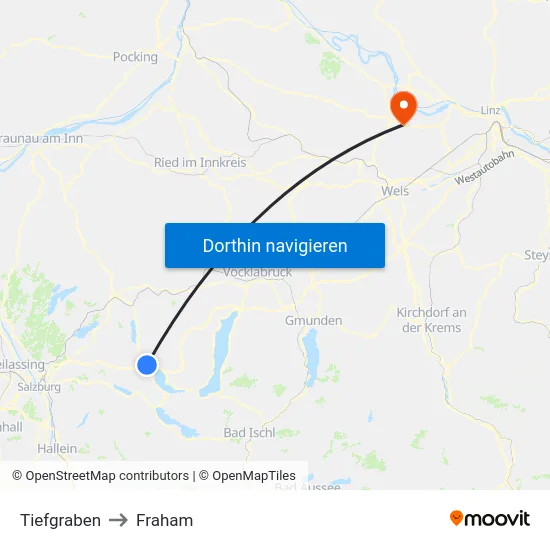Tiefgraben to Fraham map