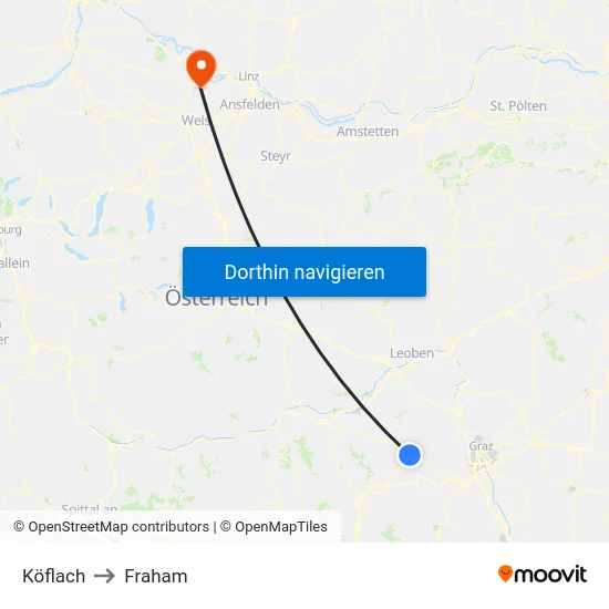 Köflach to Fraham map
