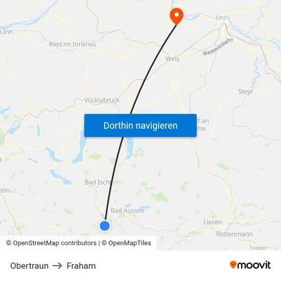 Obertraun to Fraham map