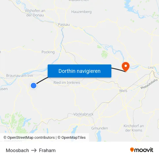 Moosbach to Fraham map