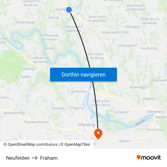 Neufelden to Fraham map