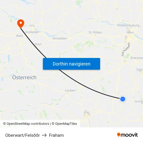 Oberwart/Felsőőr to Fraham map