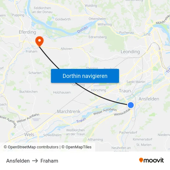 Ansfelden to Fraham map