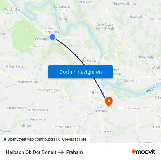 Haibach Ob Der Donau to Fraham map