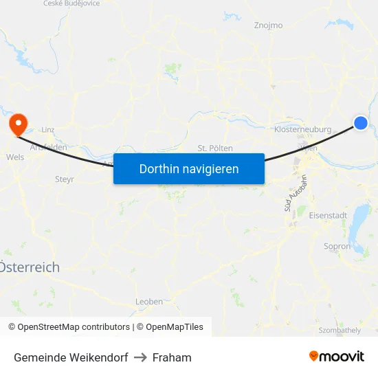 Gemeinde Weikendorf to Fraham map