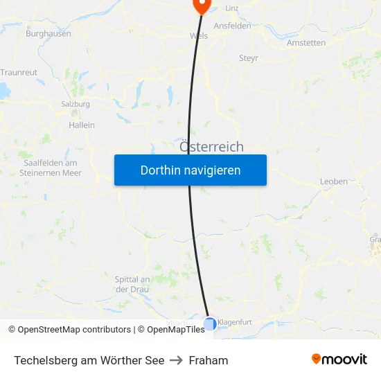 Techelsberg am Wörther See to Fraham map