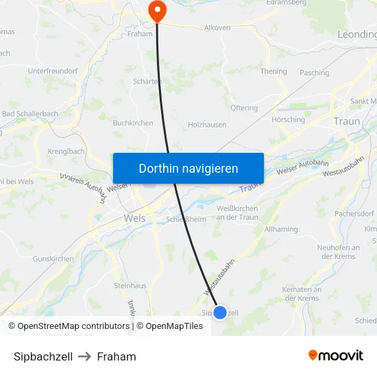 Sipbachzell to Fraham map