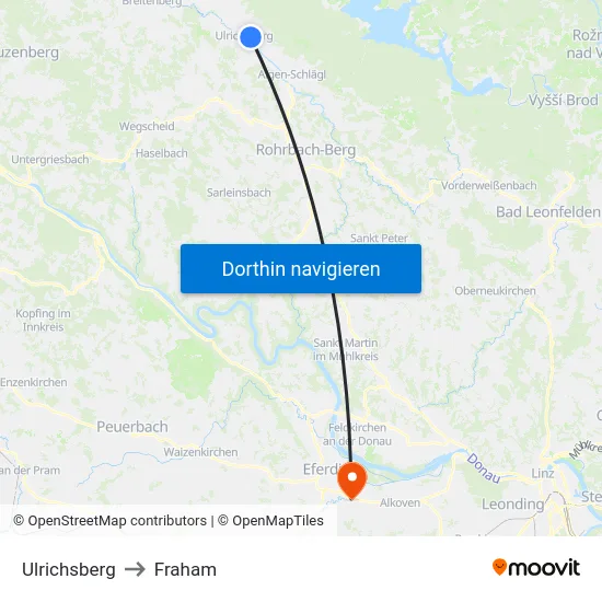 Ulrichsberg to Fraham map