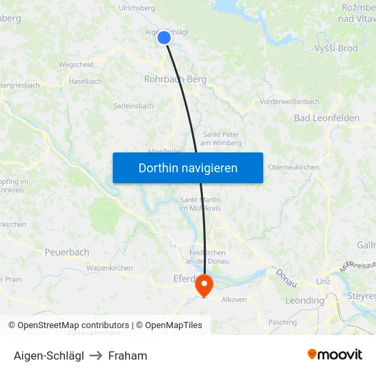 Aigen-Schlägl to Fraham map