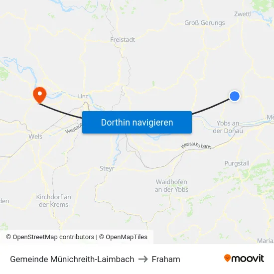 Gemeinde Münichreith-Laimbach to Fraham map