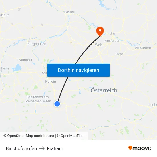 Bischofshofen to Fraham map