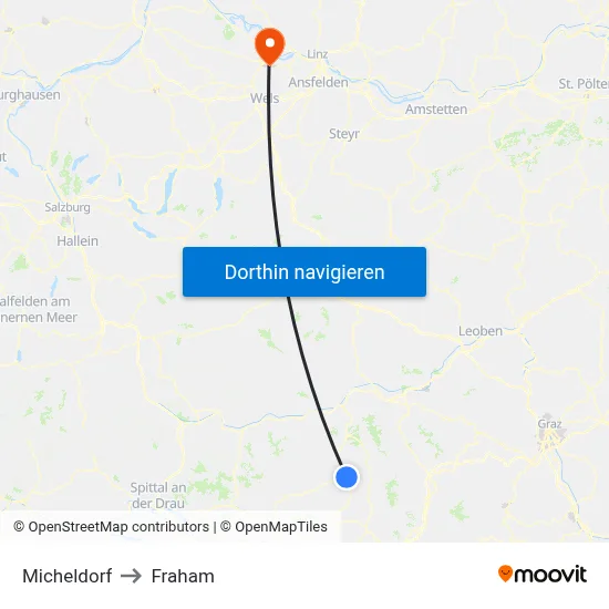 Micheldorf to Fraham map
