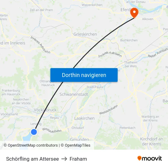 Schörfling am Attersee to Fraham map