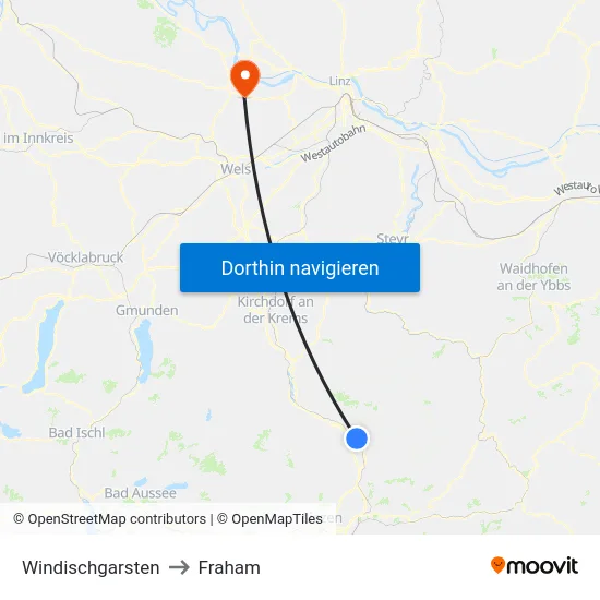 Windischgarsten to Fraham map