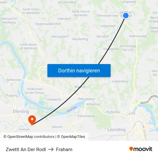 Zwettl An Der Rodl to Fraham map
