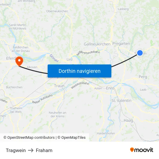 Tragwein to Fraham map