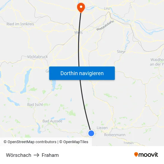 Wörschach to Fraham map