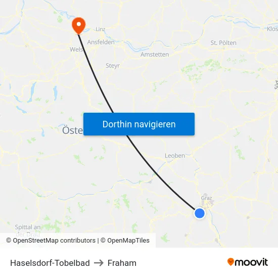 Haselsdorf-Tobelbad to Fraham map