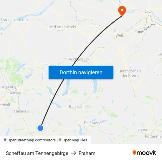 Scheffau am Tennengebirge to Fraham map