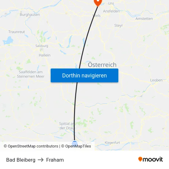 Bad Bleiberg to Fraham map