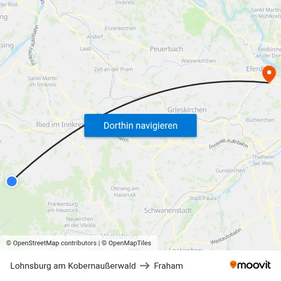 Lohnsburg am Kobernaußerwald to Fraham map