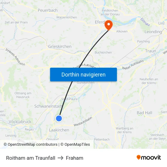 Roitham am Traunfall to Fraham map